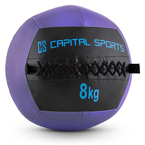 CapitalSports Wallba 8 Balón Medicinal de Cuero sintético (Peso 8 kg, Forro Exterior, Costuras resistententes, Superficie manejable, Esfera Ejercicios Gimnasia, Pelota Agarre Adecuado para entrenami