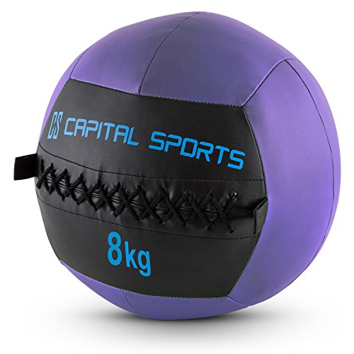 CapitalSports Wallba 8 Balón Medicinal de Cuero sintético (Peso 8 kg, Forro Exterior, Costuras resistententes, Superficie manejable, Esfera Ejercicios Gimnasia, Pelota Agarre Adecuado para entrenami