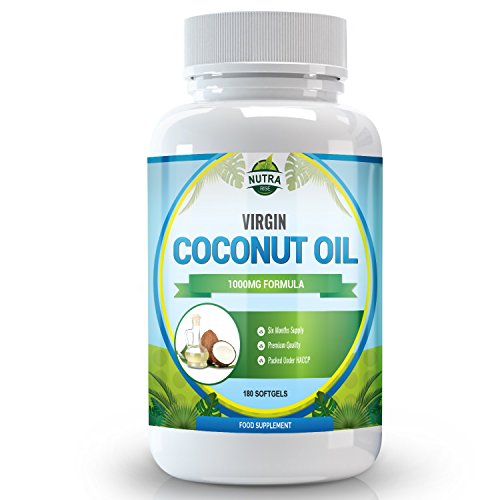 Cápsulas de Aceite de Coco Virgen, aceite de TCM con grandes beneficios. Ácidos grasos esenciales para perder peso de forma natural, 1000mg, doble de cápsulas con 180 unidades