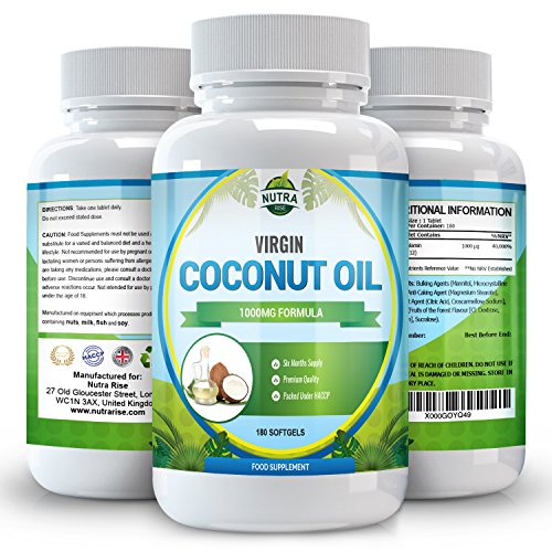 Cápsulas de Aceite de Coco Virgen, aceite de TCM con grandes beneficios. Ácidos grasos esenciales para perder peso de forma natural, 1000mg, doble de cápsulas con 180 unidades