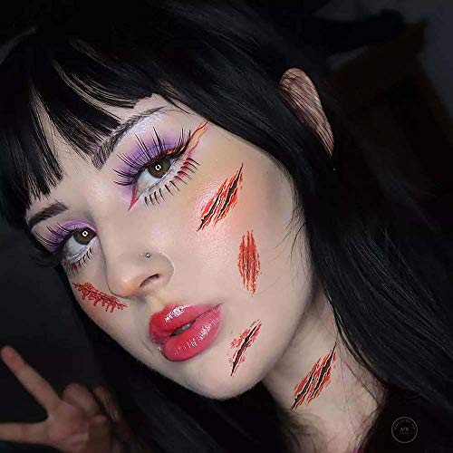 Cara de Halloween 3DTemporary engomada del tatuaje, zombi cicatriz falsa herida sangrante de Cosplay del partido de la mascarada de la broma Prop Decoraciones, maquillaje a prueba de agua,100pcs