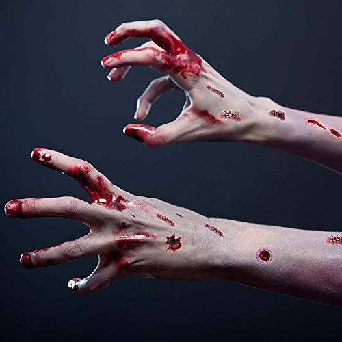 Cara de Halloween 3DTemporary engomada del tatuaje, zombi cicatriz falsa herida sangrante de Cosplay del partido de la mascarada de la broma Prop Decoraciones, maquillaje a prueba de agua,100pcs