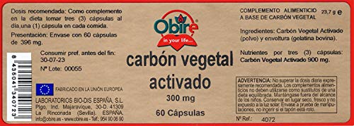 Carbón vegetal activado 300 mg. 60 capsulas