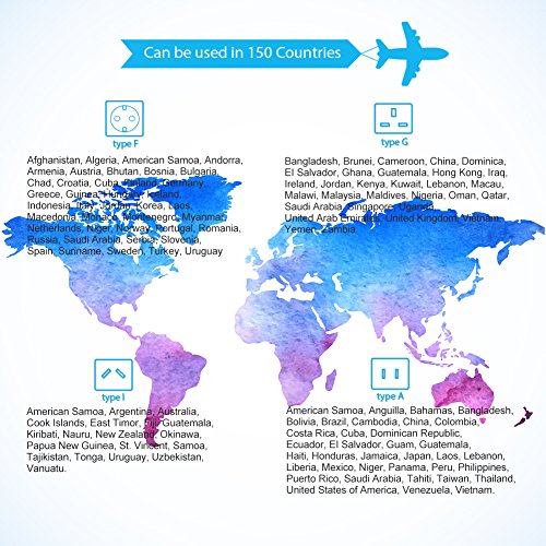 Cargador de Viaje Universal Enchufe Adaptador Internacional con Dos Puertos USB para US EU UK AU acerca de 150 Países y Seguridad de Fusibles para Tableta PC,Smartphones Cámaras-Milool(Blanco