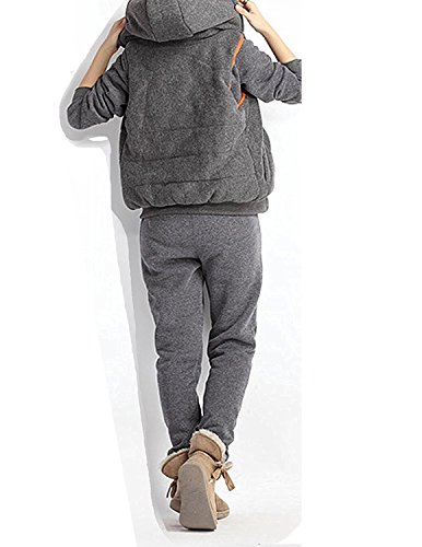 CARINACOCO Mujer 3pcs Chándal Encapuchada Casual Conjuntos Deportivos Otoño Invierno Sudadera con capucha Sweatshirt + Hoodie Chaqueta Chaleco + Pantalones Gris L