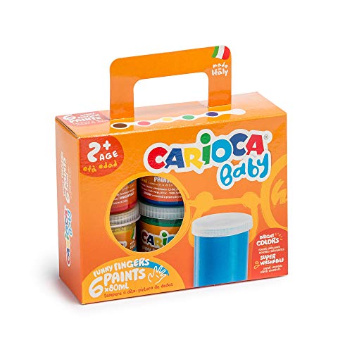 Carioca Finger Paint | KO032 - Set de Pintura de Dedos Super Lavable para niños a Partir de 24 Meses, 6 Botes de 80ml