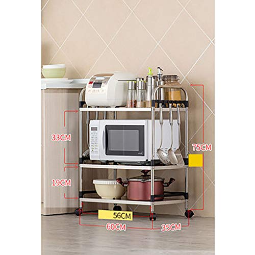 Carro De Almacenamiento De Cocina De 3 Niveles Soporte para Horno De Microondas Utilidad De Acero Inoxidable Carro De Servicio con Estante Estante De EstacióN De Trabajo sobre Ruedas Flexibles