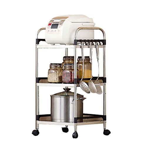 Carro De Almacenamiento De Cocina De 3 Niveles Soporte para Horno De Microondas Utilidad De Acero Inoxidable Carro De Servicio con Estante Estante De EstacióN De Trabajo sobre Ruedas Flexibles
