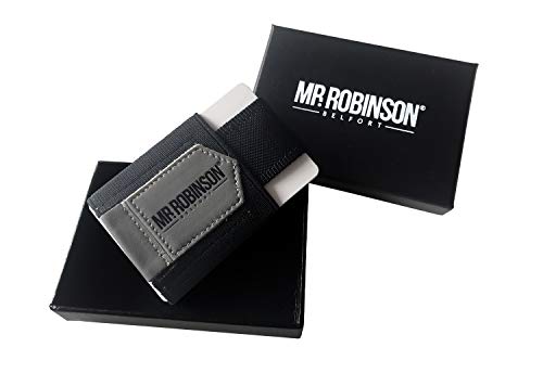 Cartera Hombre Pequeña Minimalista MR. ROBINSON BELFORT | Cartera Tarjetero Ultra Fina con Cuero para Billetes y Tarjetas | Slim Wallet para Hombres (Gris)