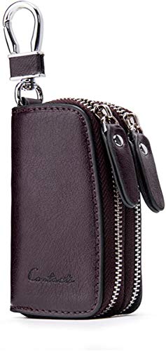 Cartera, piel auténtica, doble cremallera, para llave del coche, negro marrón Coffee2 talla única