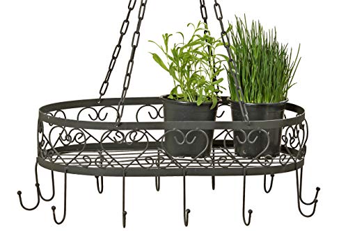 CasaJame - Estantería colgante para utensilios de cocina, colgador de techo, colgador de hierbas, estante negro hierro L78 cm B50 cm H30 cm