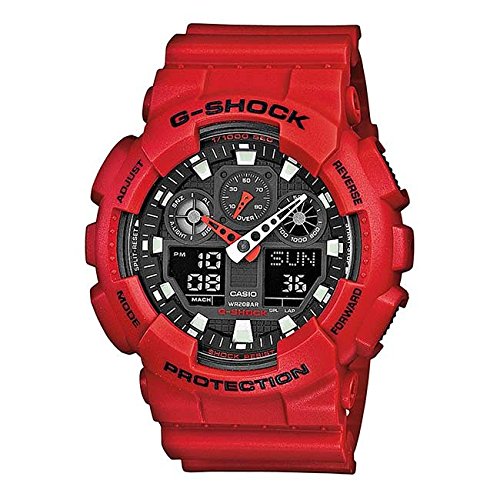 Casio G-Shock GA-100B-4AER - Reloj digital de cuarzo con alarma y cronógrafo de resina roja