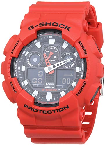 Casio G-SHOCK Reloj Analógico-Digital, 20 BAR, Rojo, para Hombre, GA-100B-4AER