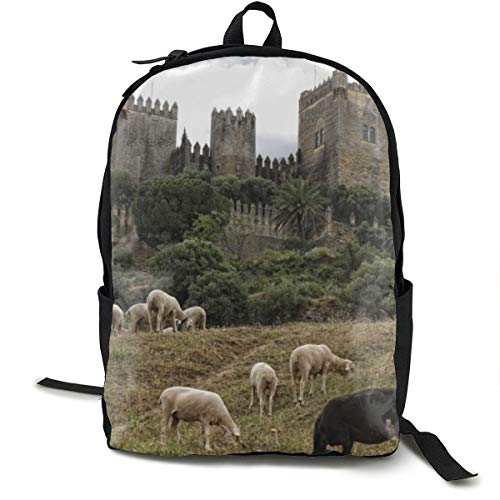 Castle España Oveja Andalusia Castillo de Córdoba Mochila Escolar Bolsa de Libros Mochila de Viaje portátil Mochila Casual para niños Estudiantes Adultos