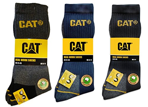 Caterpillar - 6 pares de calcetines de trabajo para hombre, protección contra accidentes, reforzado con hilo de excelente calidad en el talón y la punta - esponja de algodón - negro, antracita o azul 24 pares de color negro. 41-45