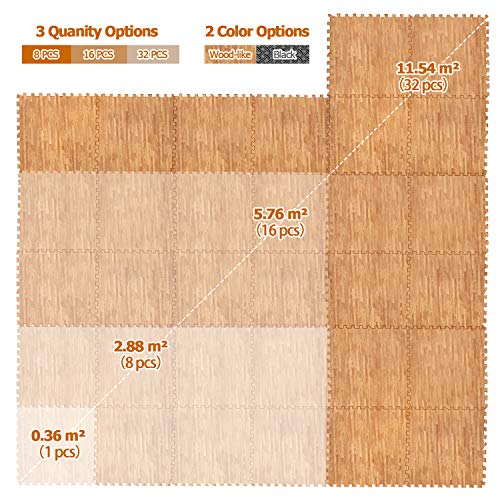 CCLIFE Esterilla Puzzle de Fitness 60x60x1cm 30x30x1cm Suelo de Gimnasio de Goma Espuma EVA, Color:Color de Madera 8pcs