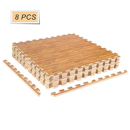 CCLIFE Esterilla Puzzle de Fitness 60x60x1cm 30x30x1cm Suelo de Gimnasio de Goma Espuma EVA, Color:Color de Madera 8pcs