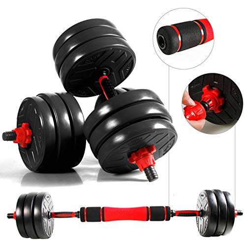 CCLIFE Mancuernas Ajustables con Pesas Barra y Discos 20/30 / 40KG Mancuernas 2en1, Color:2 x 15 KG,Negra,con Barra