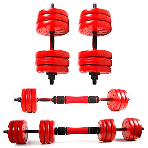 CCLIFE Mancuernas Ajustables con Pesas Barra y Discos 20/30 / 40KG Mancuernas 2en1, Color:2 x 15 KG,Roja,con Barra