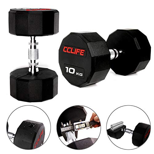 CCLIFE Mancuernas dodecágono de Pesas de Goma Hex Dumbells 10kg-30kg, Color:10 KG, Menge:2 pzs