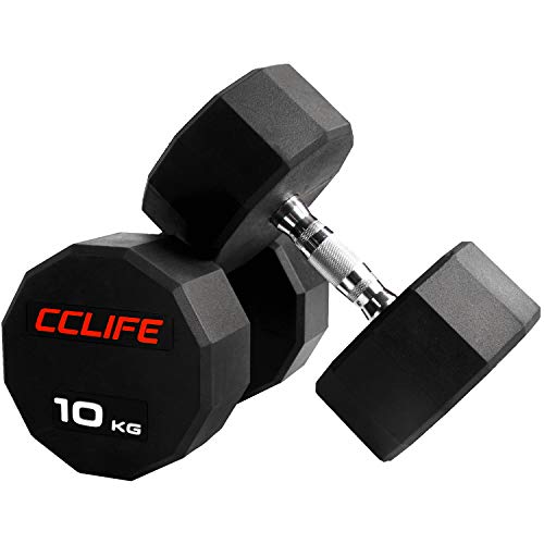 CCLIFE Mancuernas dodecágono de Pesas de Goma Hex Dumbells 10kg-30kg, Color:10 KG, Menge:2 pzs