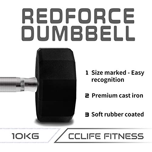 CCLIFE Mancuernas dodecágono de Pesas de Goma Hex Dumbells 10kg-30kg, Color:10 KG, Menge:2 pzs