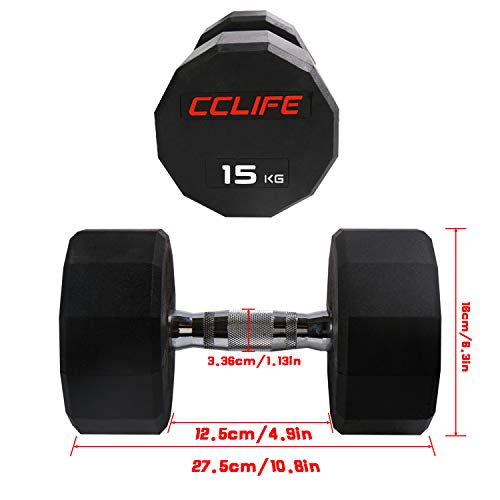 CCLIFE Mancuernas dodecágono de Pesas de Goma Hex Dumbells 10kg-30kg, Color:15 KG, Menge:1 pz