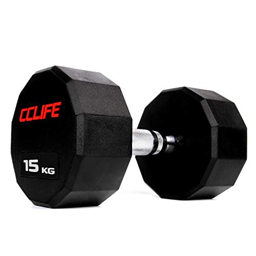 CCLIFE Mancuernas dodecágono de Pesas de Goma Hex Dumbells 10kg-30kg, Color:15 KG, Menge:1 pz