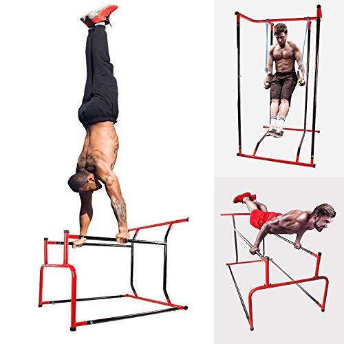 CCLIFE Pull up Bar Barra de dominadas Pull up portátil Portable Peso Corporal Barra dominadas Dip Torre Soporte con Guantes