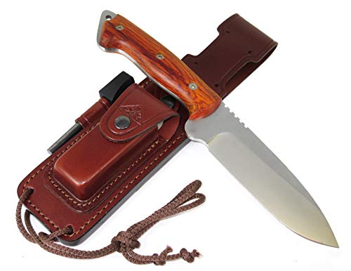 CDS-Survival CELTIBERO - Cuchillo supervivencia caza monte bushcraft camping outdoor campo - Funda de piel - Acero MOVA 58 - Fabricado en España