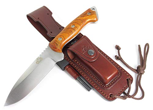 CDS-Survival CELTIBERO - Cuchillo supervivencia caza monte bushcraft camping outdoor campo - Funda de piel - Acero MOVA 58 - Fabricado en España