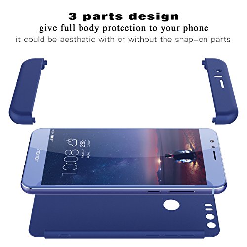 CE-Link Funda para Huawei Honor 8 Rigida 360 Grados Integral, Carcasa Honor 8 Silicona Snap On Diseño Antigolpes Choque Absorción, Honor 8 Case Bumper 3 en 1 Estructura - Azul