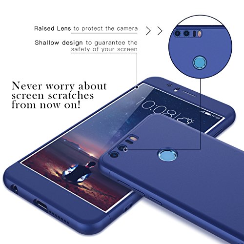 CE-Link Funda para Huawei Honor 8 Rigida 360 Grados Integral, Carcasa Honor 8 Silicona Snap On Diseño Antigolpes Choque Absorción, Honor 8 Case Bumper 3 en 1 Estructura - Azul