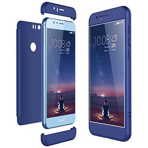 CE-Link Funda para Huawei Honor 8 Rigida 360 Grados Integral, Carcasa Honor 8 Silicona Snap On Diseño Antigolpes Choque Absorción, Honor 8 Case Bumper 3 en 1 Estructura - Azul