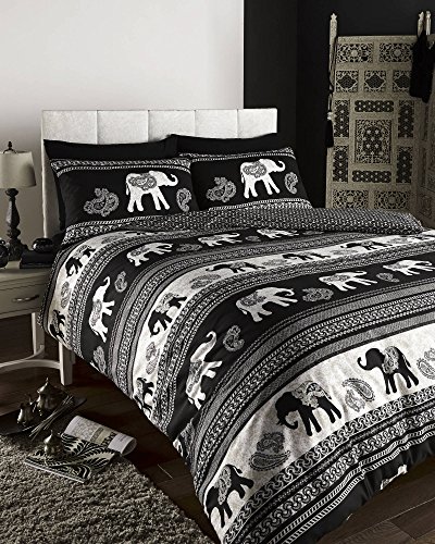 Century Mills Empire Elefante Indio diseño de para Cama de Matrimonio dreamscene Juego de Nuevo, 50% algodón/50% poliéster, Negro, Doble