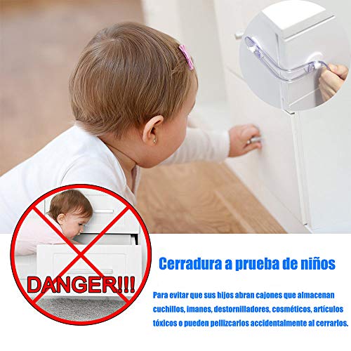 Cerraduras de Seguridad para Niños, Bloqueo de Seguridad Bebés, Cierres para Armarios, WC, Cocinas, Puertas y Ventanas, Nevera, 6 Pieza, Transparente