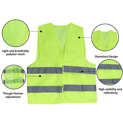 Chaleco Alta Visibilidad (Pack de 12) - Grande (54x67cm) Chaleco Seguridad Amarillo con Tiras Grises Reflectantes para Correr, Ciclismo, Agente de Tránsito, Seguridad, Hombres y Mujeres, Policía