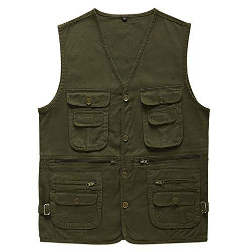 Chaleco Cómoda algodón Al Aire Libre Multibolsillo Ropa de Hombre de Mediana Edad Fotografía de Pesca Chaqueta Delgada Cuatro Colores (Color : Army Green, Size : 5XL)