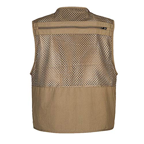 Chaleco Director Verano Pesca al Aire Libre Trajes de Malla Masculino Múltiples Bolsillos Fotografía Dos Colores XMJ (Color : Khaki, Tamaño : 4XL)