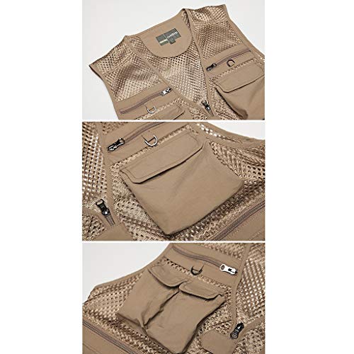 Chaleco Director Verano Pesca al Aire Libre Trajes de Malla Masculino Múltiples Bolsillos Fotografía Dos Colores XMJ (Color : Khaki, Tamaño : 4XL)