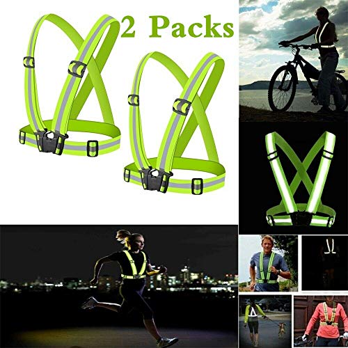 Chaleco para Correr, Equipo Reflectante para Correr Ciclismo, Caminar, Caminar y Andar en Motocicleta: elástico, liviano, fácil (2 Piezas) (Fluorescent Green)