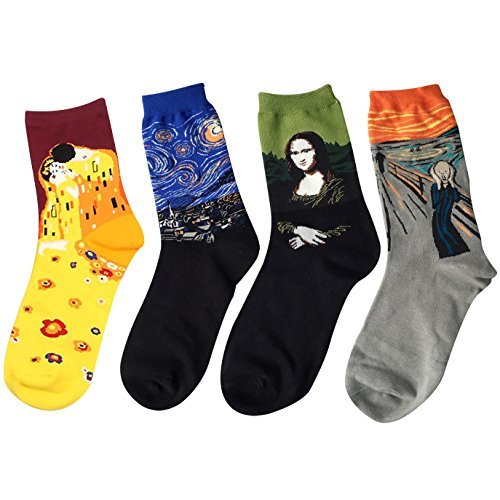 Chalier Pack de 4/5 Mujer Niña Calcetines Originales Ocasionales Estampados Divertidos Impresos de Algodón de Pintura Famosa