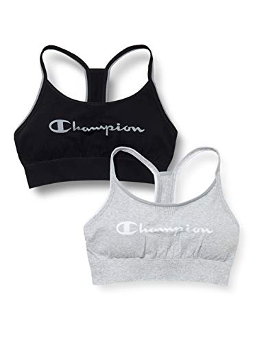 Champion The Seamless Fashion Bra X2 Sujetador Deportivo, Multicolor (Noir/Gris Clair 9rj), Small (Pack de 2) para Mujer