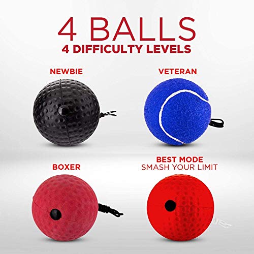 Champs MMA Boxing Reflex Ball - Equipo de Boxeo Fight Speed, Boxing Gear Punching Ball Ideal para Velocidad de reacción y coordinación Mano-Ojo Entrenamiento Bolsa Reflectante Alternativa (4-Set)