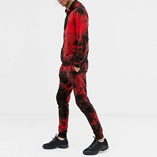 Chandal Hombre Tie Dye Conjuntos Deportivo de Sudaderas con Capucha y Pantalones Streetwear Ropa Adolescentes Chico Invierno de Manga Larga Sweatshirt Yvelands(Rojo,M)