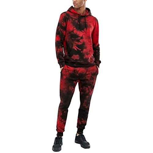 Chandal Hombre Tie Dye Conjuntos Deportivo de Sudaderas con Capucha y Pantalones Streetwear Ropa Adolescentes Chico Invierno de Manga Larga Sweatshirt Yvelands(Rojo,M)