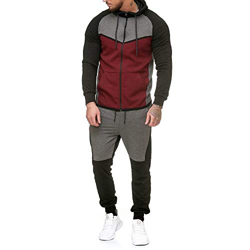 Chándal para Hombre,Hombres Empalme Cremallera Sudaderas Pantalones Juegos Deportivos chándal Traje Conjuntos de Trajes de Artes Marciales para Hombre Sudaderas con Capucha Chaqueta Abrigo