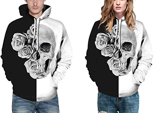 Chaos World Hombres Sudaderas con Capucha cordón Bolsillos 3D Impreso Pullover Hoodies (Calavera Blanca,M)