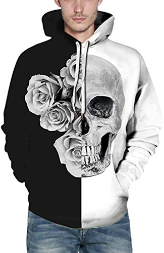 Chaos World Hombres Sudaderas con Capucha cordón Bolsillos 3D Impreso Pullover Hoodies (Calavera Blanca,M)