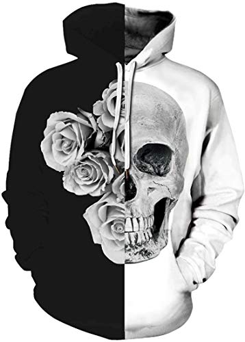 Chaos World Hombres Sudaderas con Capucha cordón Bolsillos 3D Impreso Pullover Hoodies (Calavera Blanca,M)